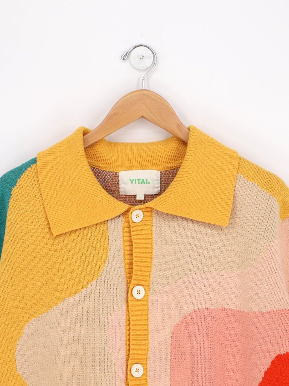 YITAI "New Wave" Men's Short Sleeve Button Down Retro Knit Cardigan Size L - Picture 3 of 6